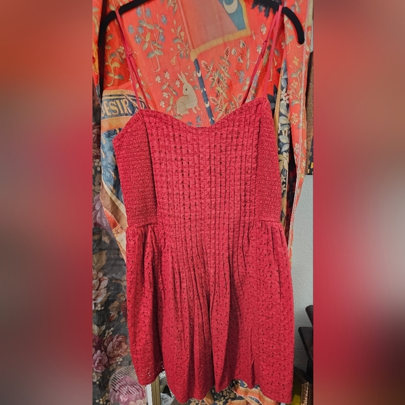 Aerie Red eyelet sweetheart neckline mini dress - Picture 2 of 6